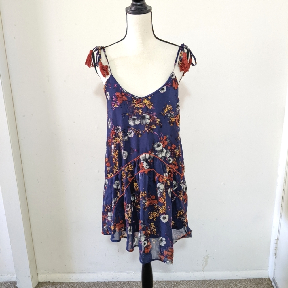 🌟 Mossimo Blue Floral Spaghetti Strap Dress Size Small